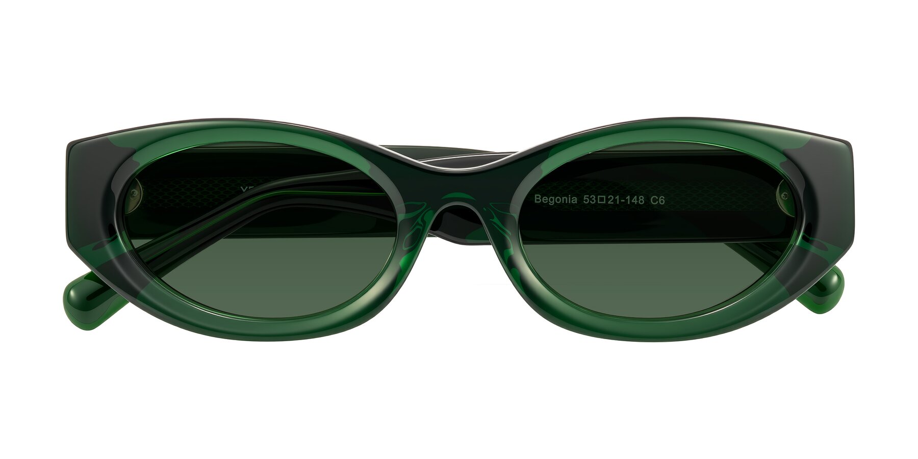 Folded Front of Begonia in Deep Crystal Green with Green Tinted Lenses