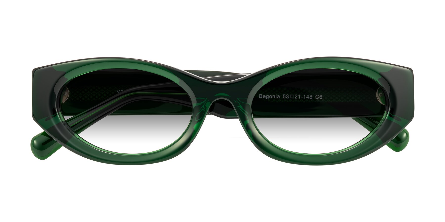 Folded Front of Begonia in Deep Crystal Green with Gray Gradient Lenses