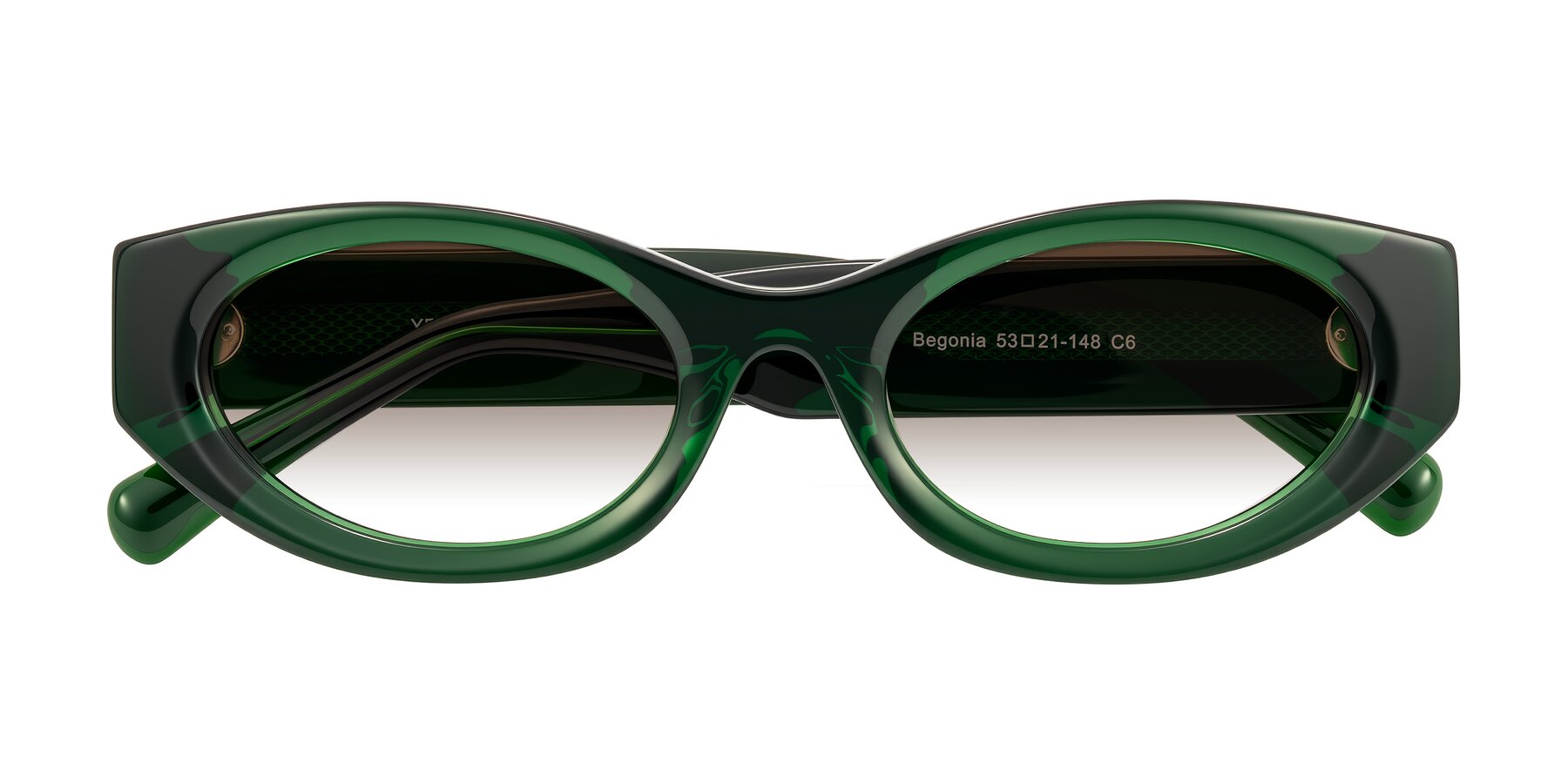 Folded Front of Begonia in Deep Crystal Green with Brown Gradient Lenses