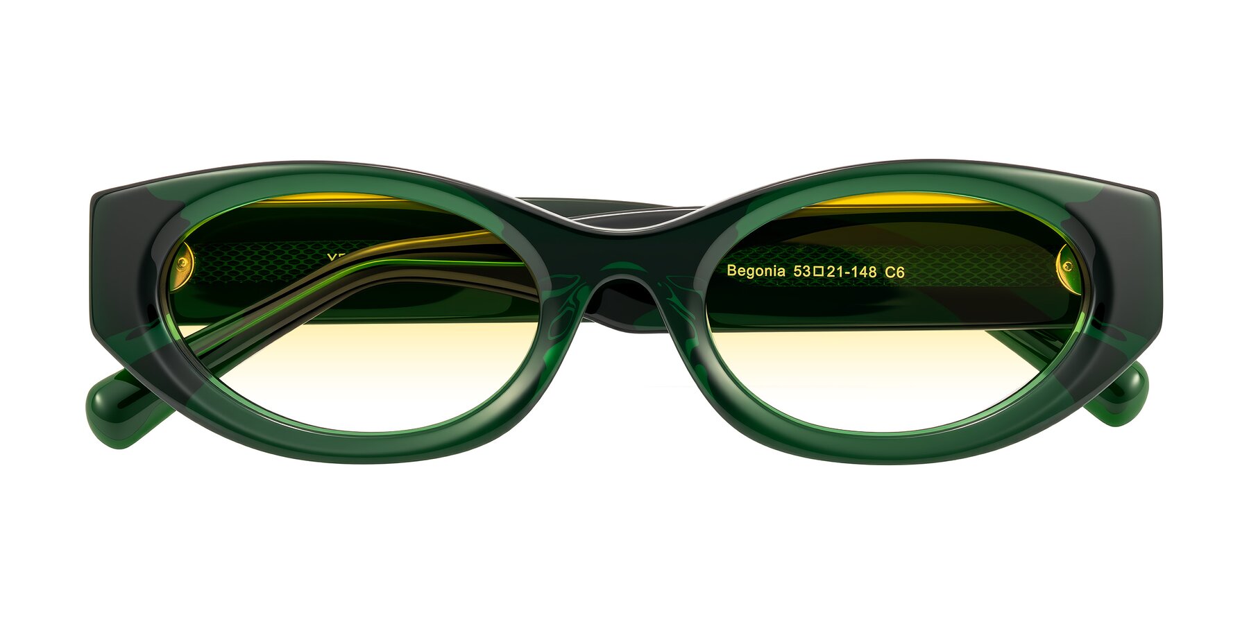 Folded Front of Begonia in Deep Crystal Green with Yellow Gradient Lenses