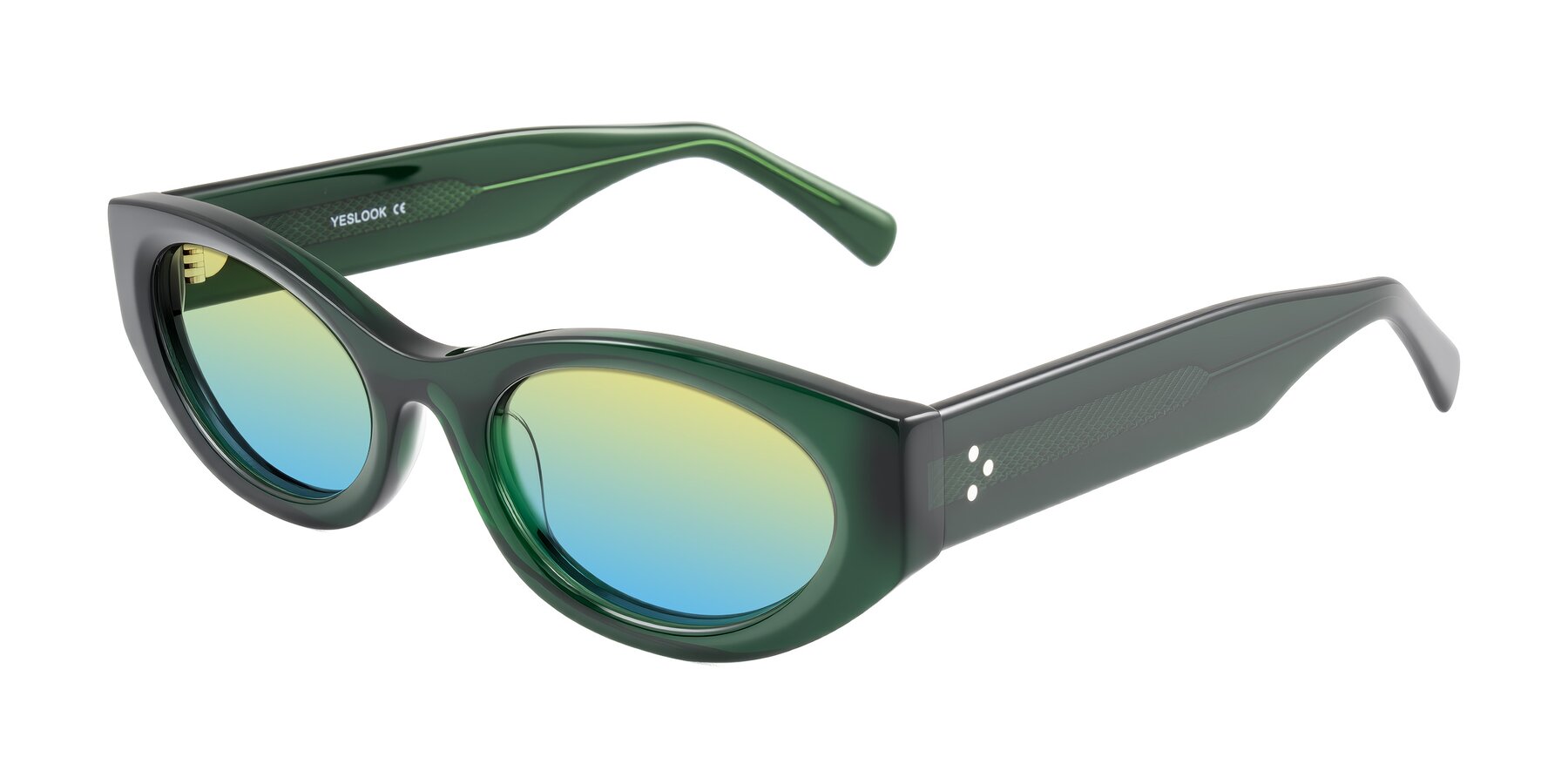 Angle of Begonia in Deep Crystal Green with Yellow / Blue Gradient Lenses