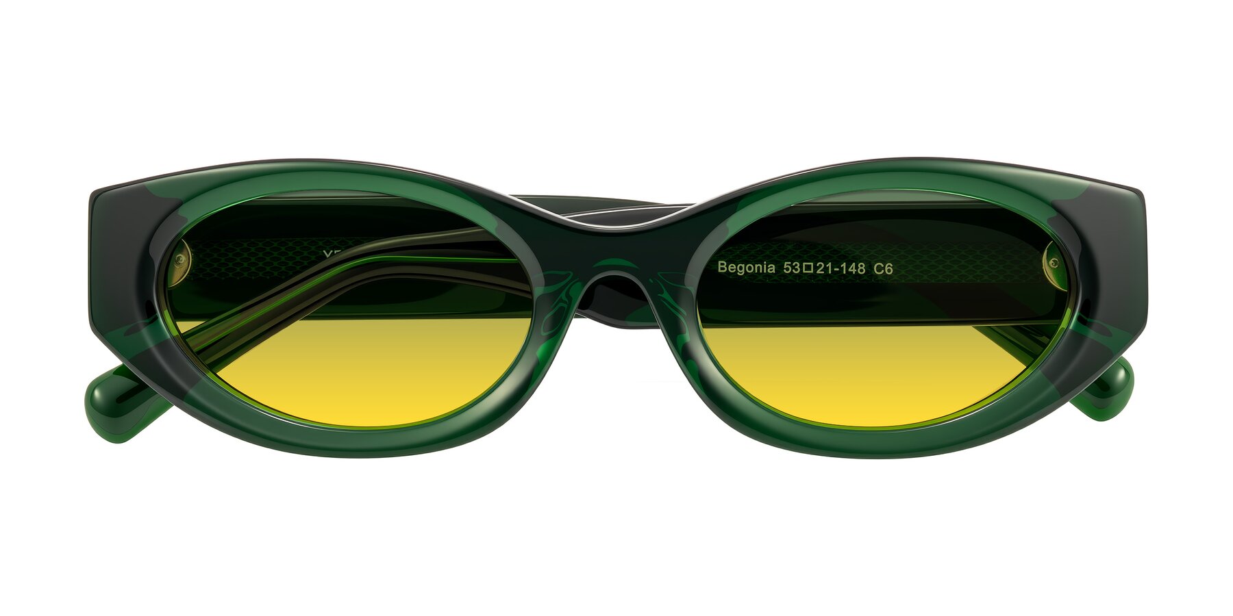 Folded Front of Begonia in Deep Crystal Green with Green / Yellow Gradient Lenses