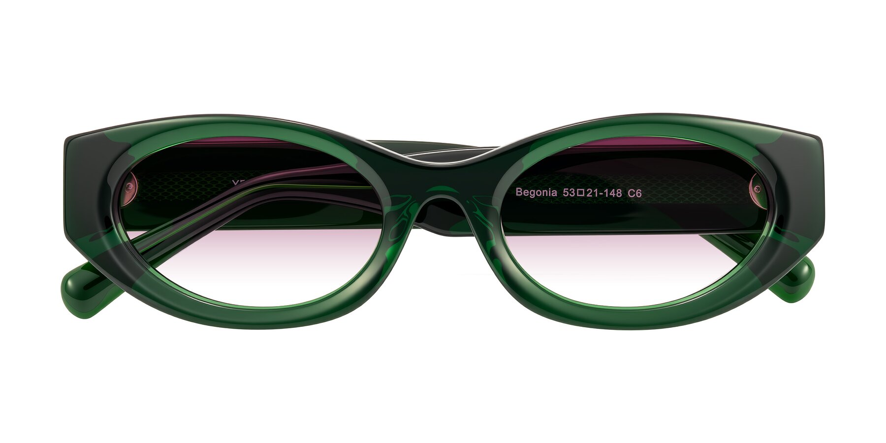 Folded Front of Begonia in Deep Crystal Green with Wine Gradient Lenses