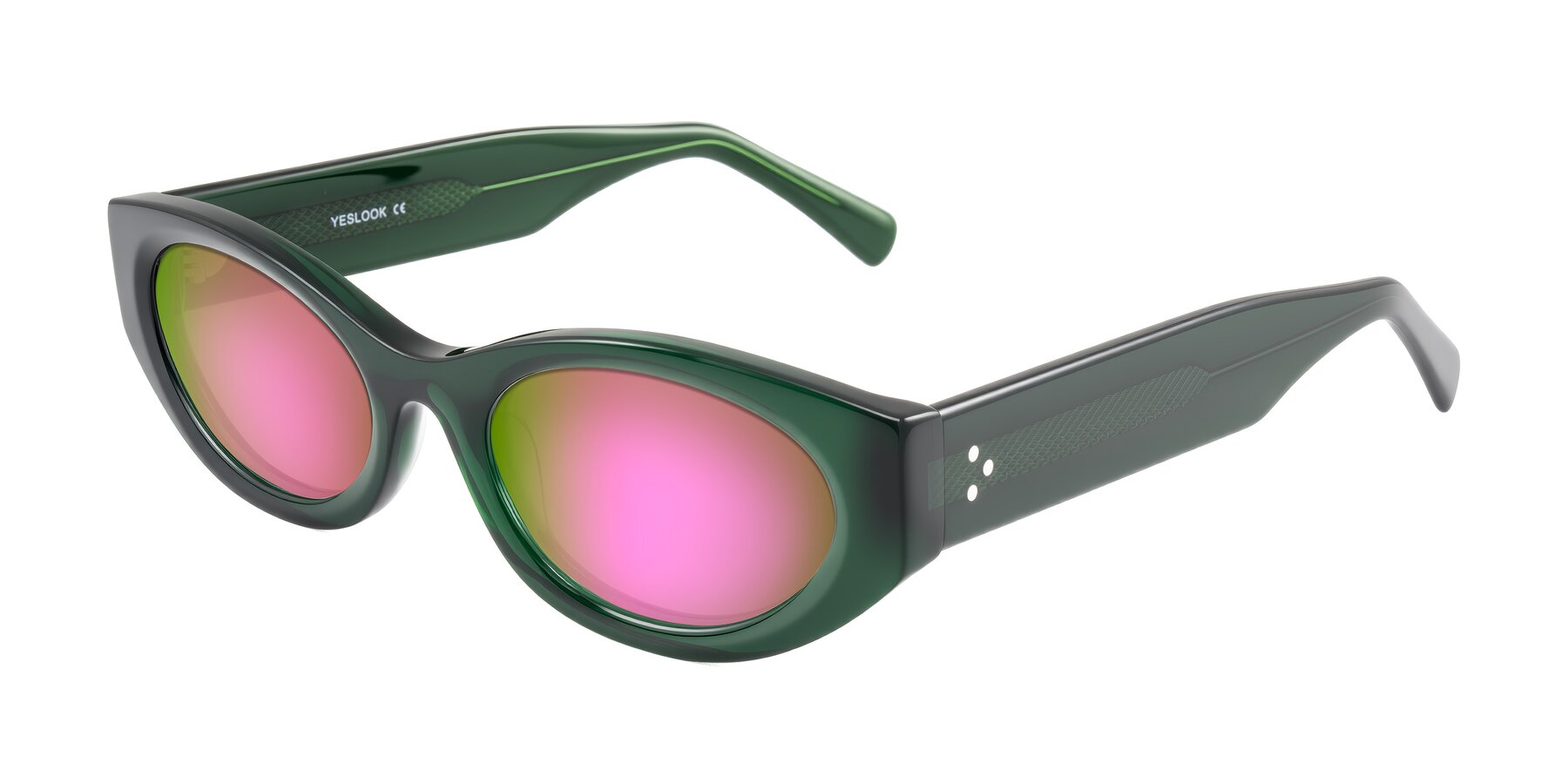 Angle of Begonia in Deep Crystal Green with Pink Mirrored Lenses