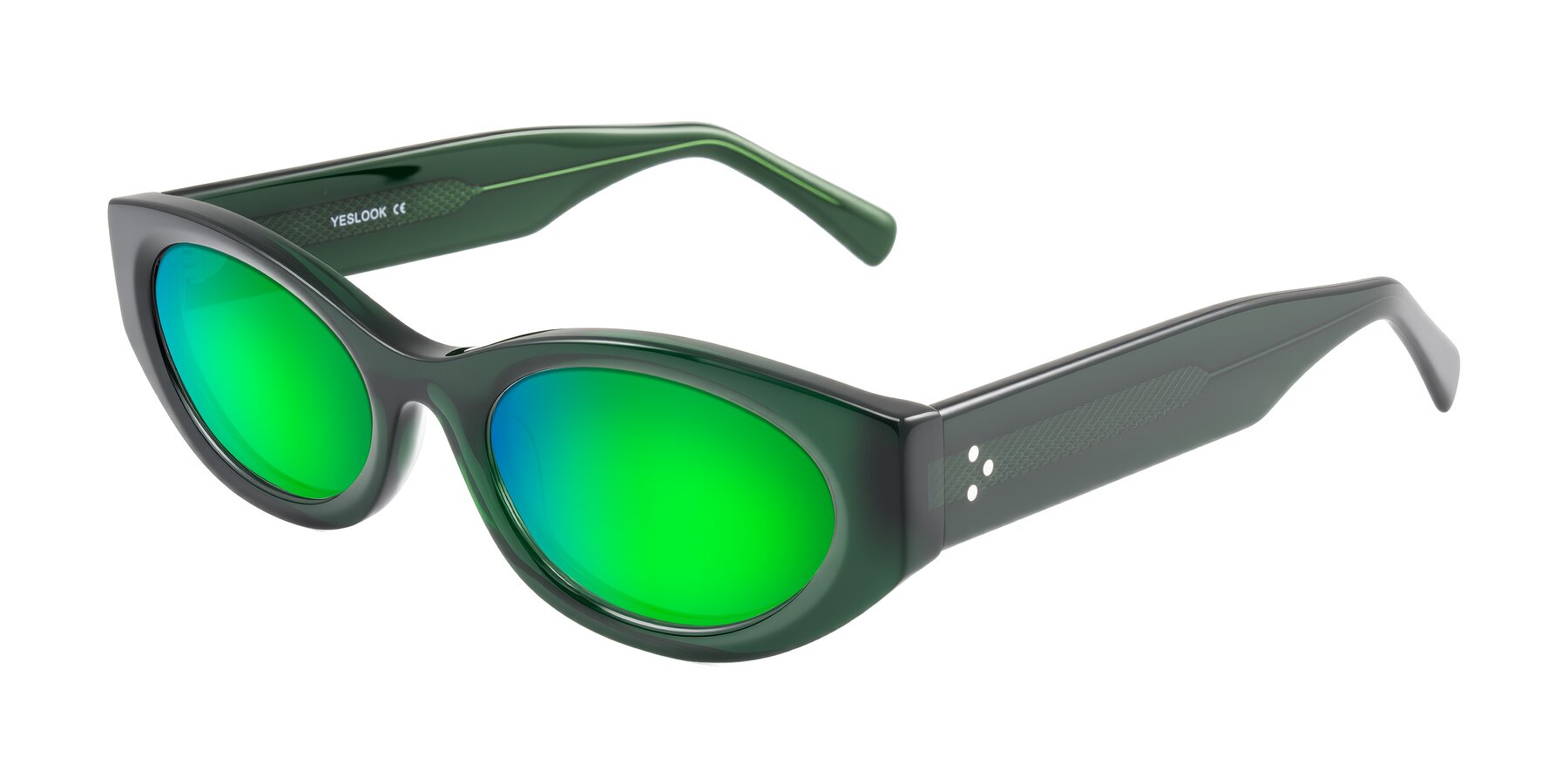 Angle of Begonia in Deep Crystal Green with Green Mirrored Lenses