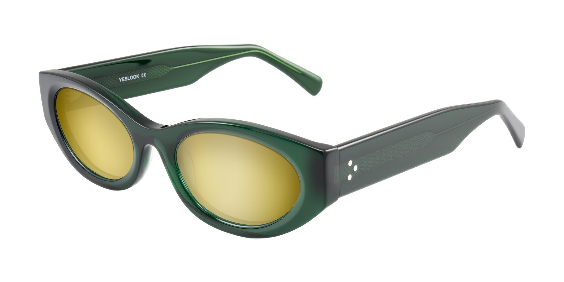 Angle of Begonia in Deep Crystal Green with Gold Mirrored Lenses