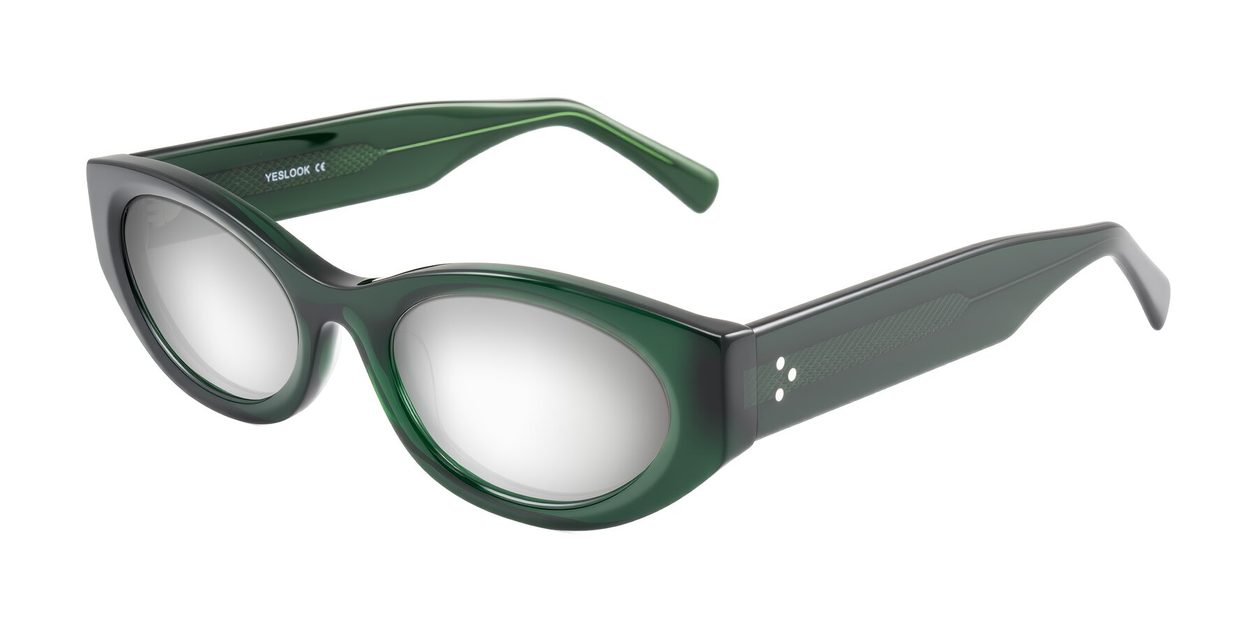 Angle of Begonia in Deep Crystal Green with Silver Mirrored Lenses