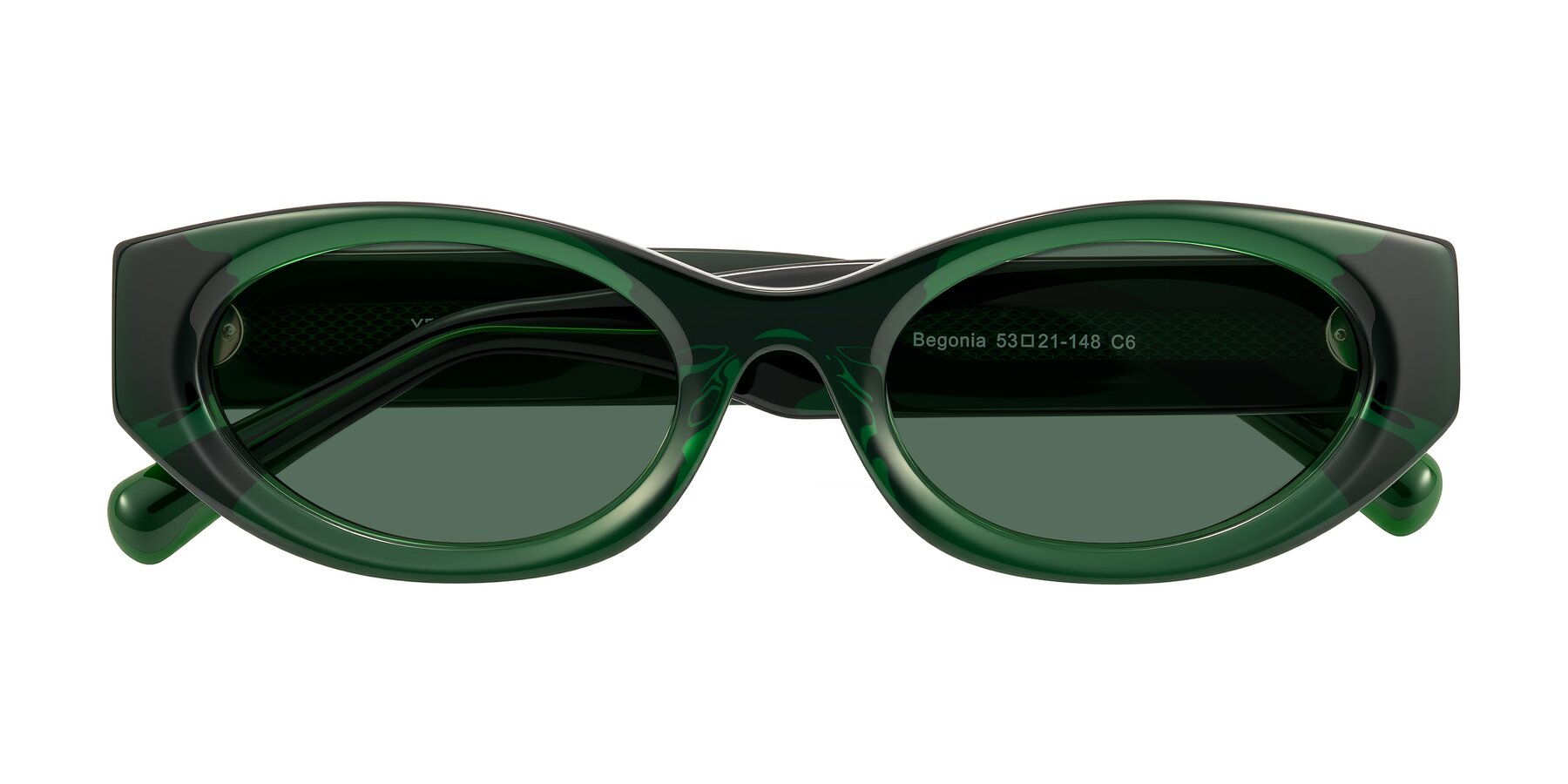 Folded Front of Begonia in Deep Crystal Green with Green Polarized Lenses