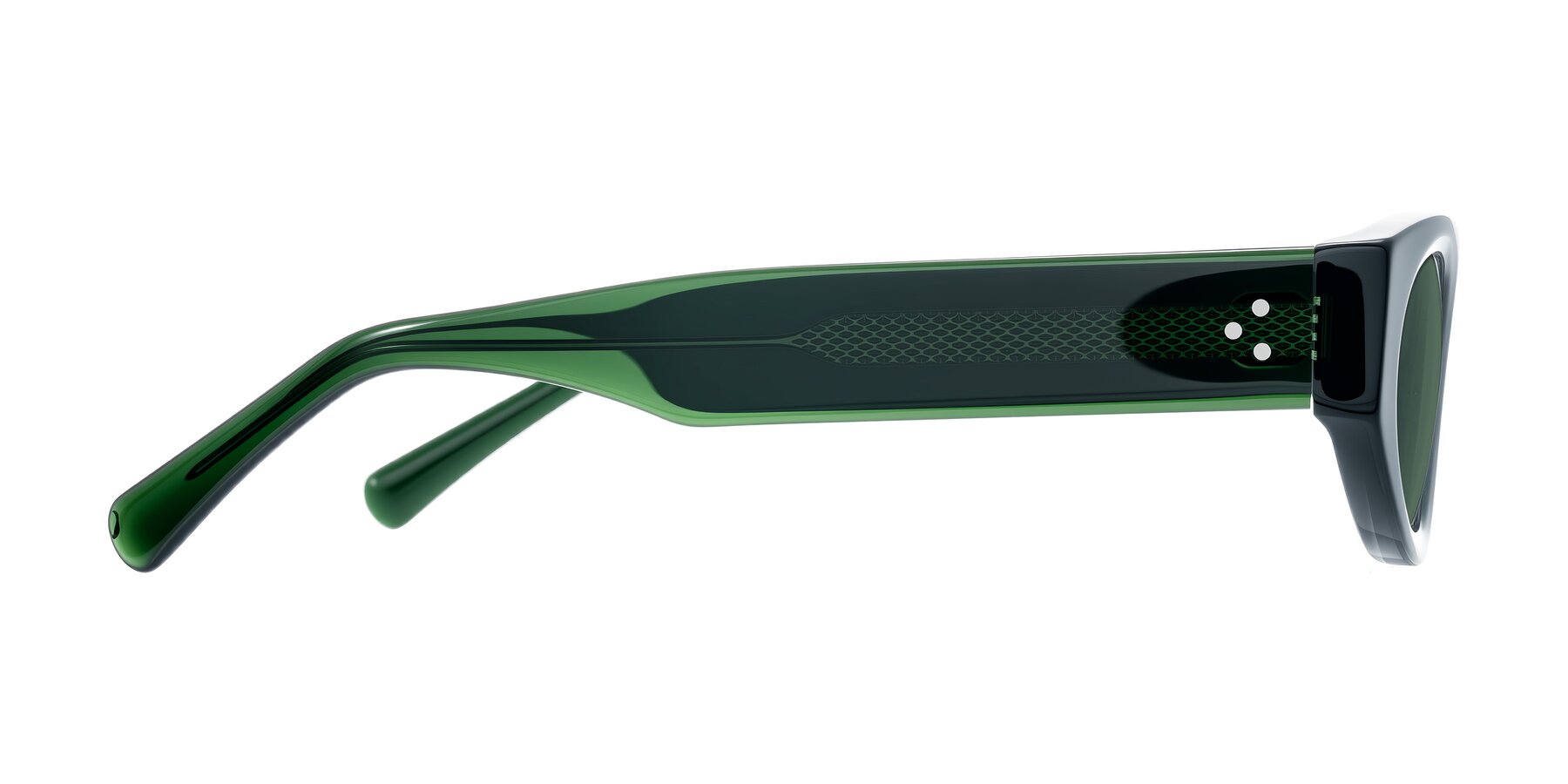 Side of Begonia in Deep Crystal Green with Green Polarized Lenses