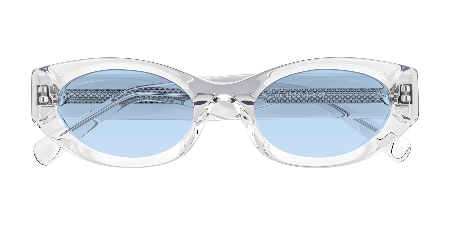 Folded Front of Begonia in Clear with Light Blue Tinted Lenses