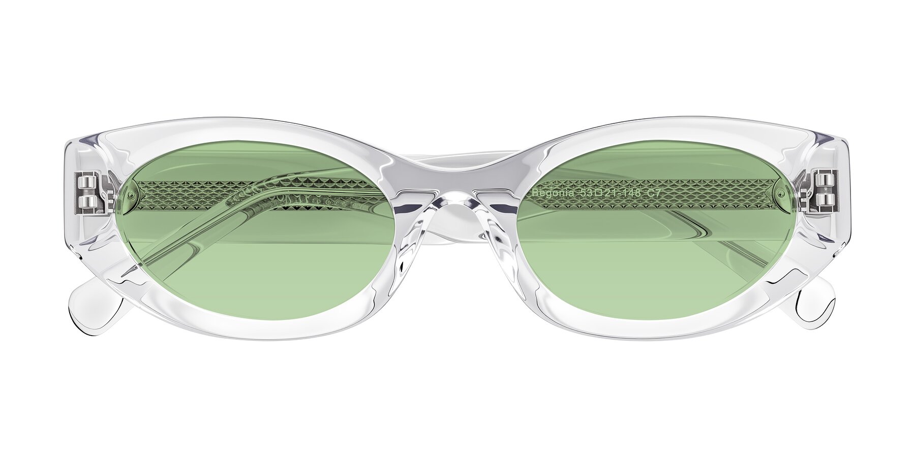 Folded Front of Begonia in Clear with Medium Green Tinted Lenses