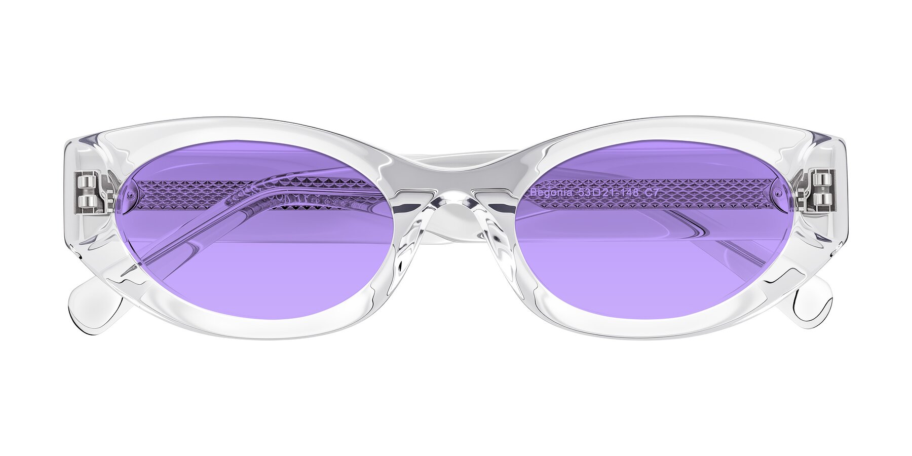 Folded Front of Begonia in Clear with Medium Purple Tinted Lenses