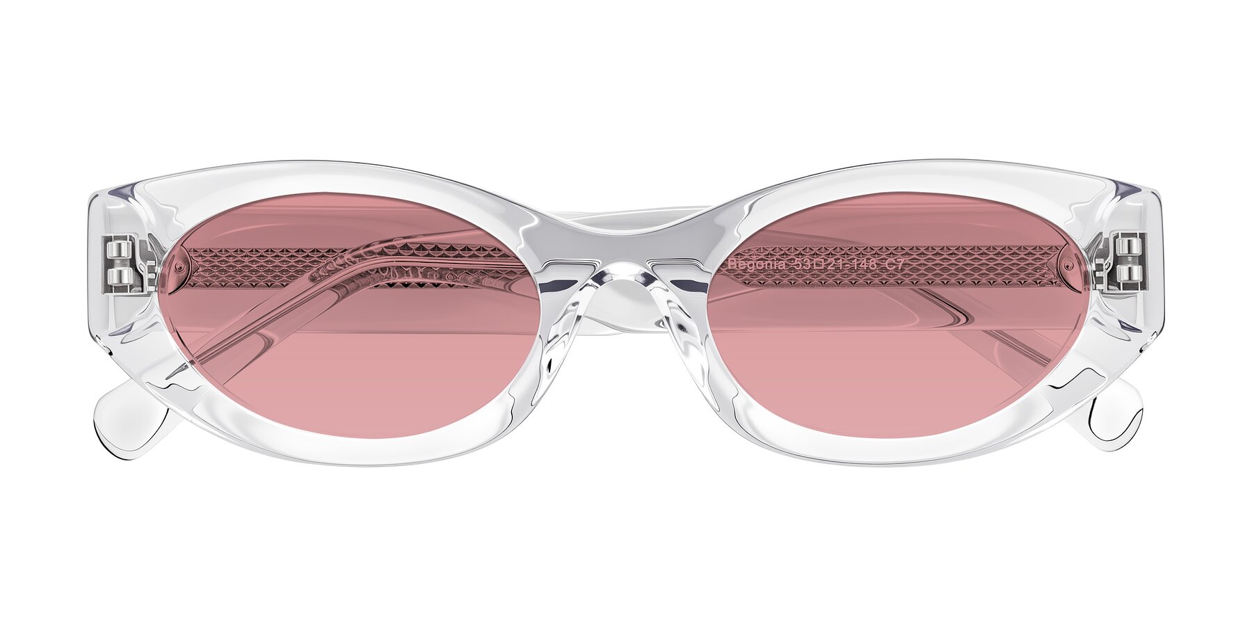 Folded Front of Begonia in Clear with Medium Garnet Tinted Lenses