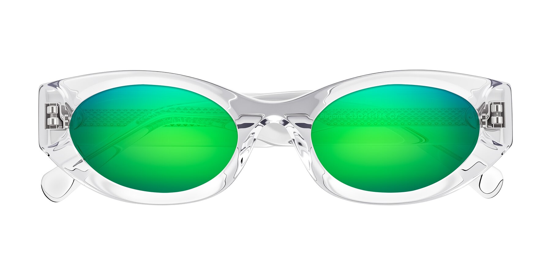 Folded Front of Begonia in Clear with Green Mirrored Lenses