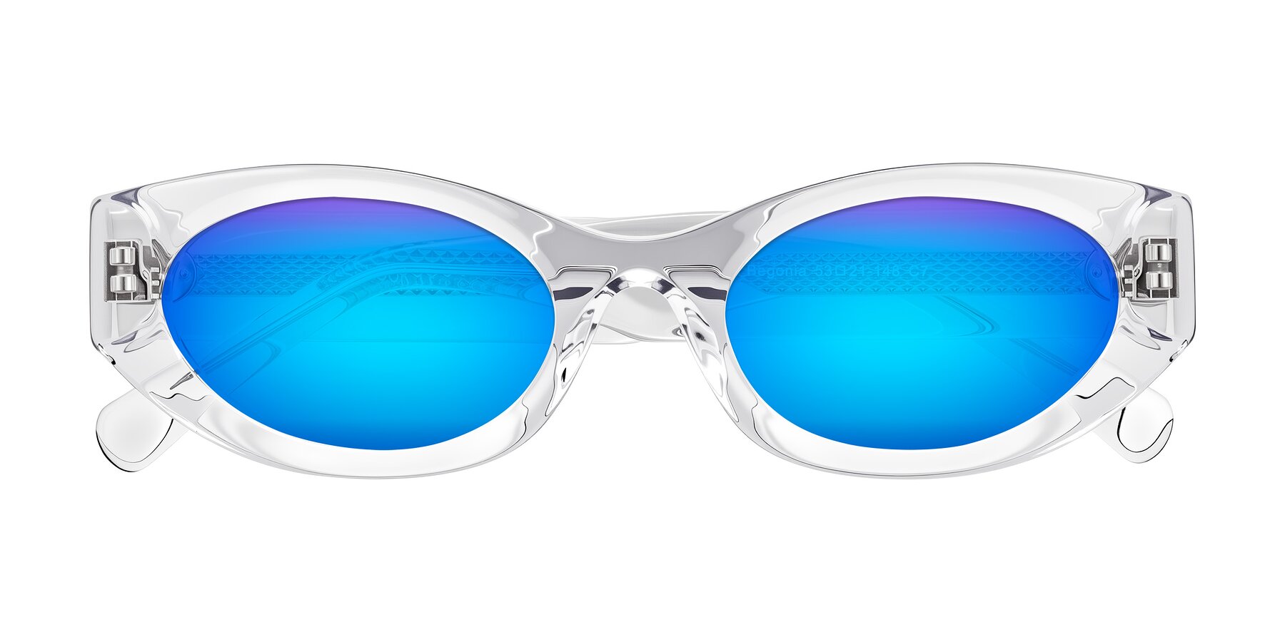 Folded Front of Begonia in Clear with Blue Mirrored Lenses