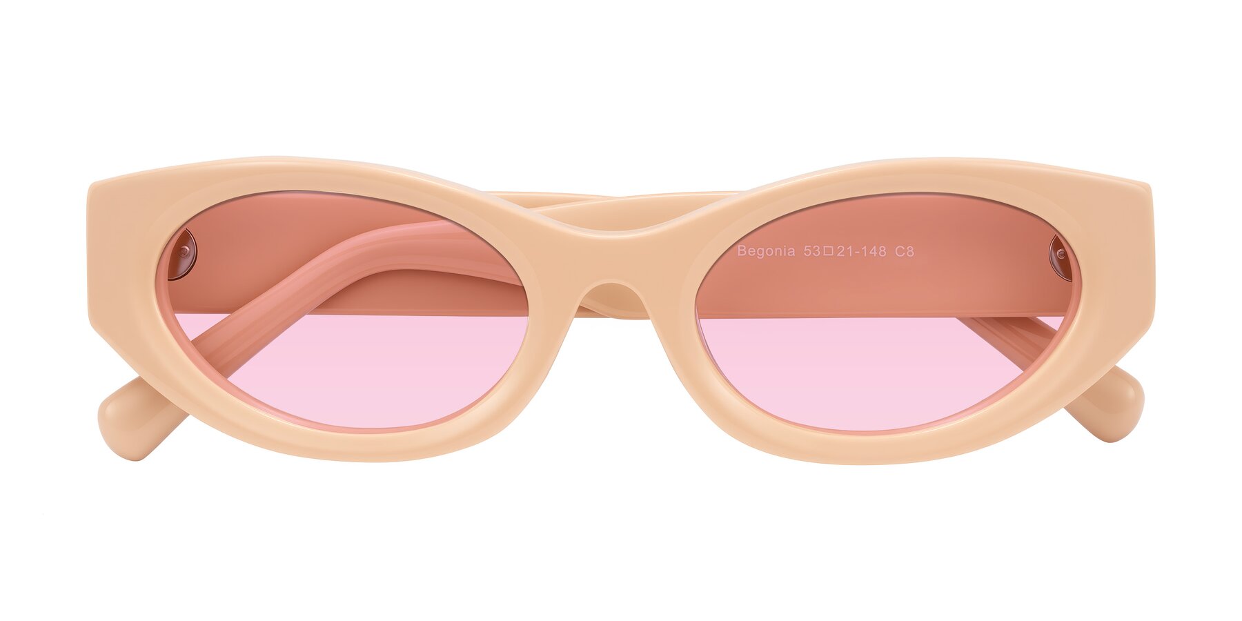 Folded Front of Begonia in Pale Salmon with Light Pink Tinted Lenses