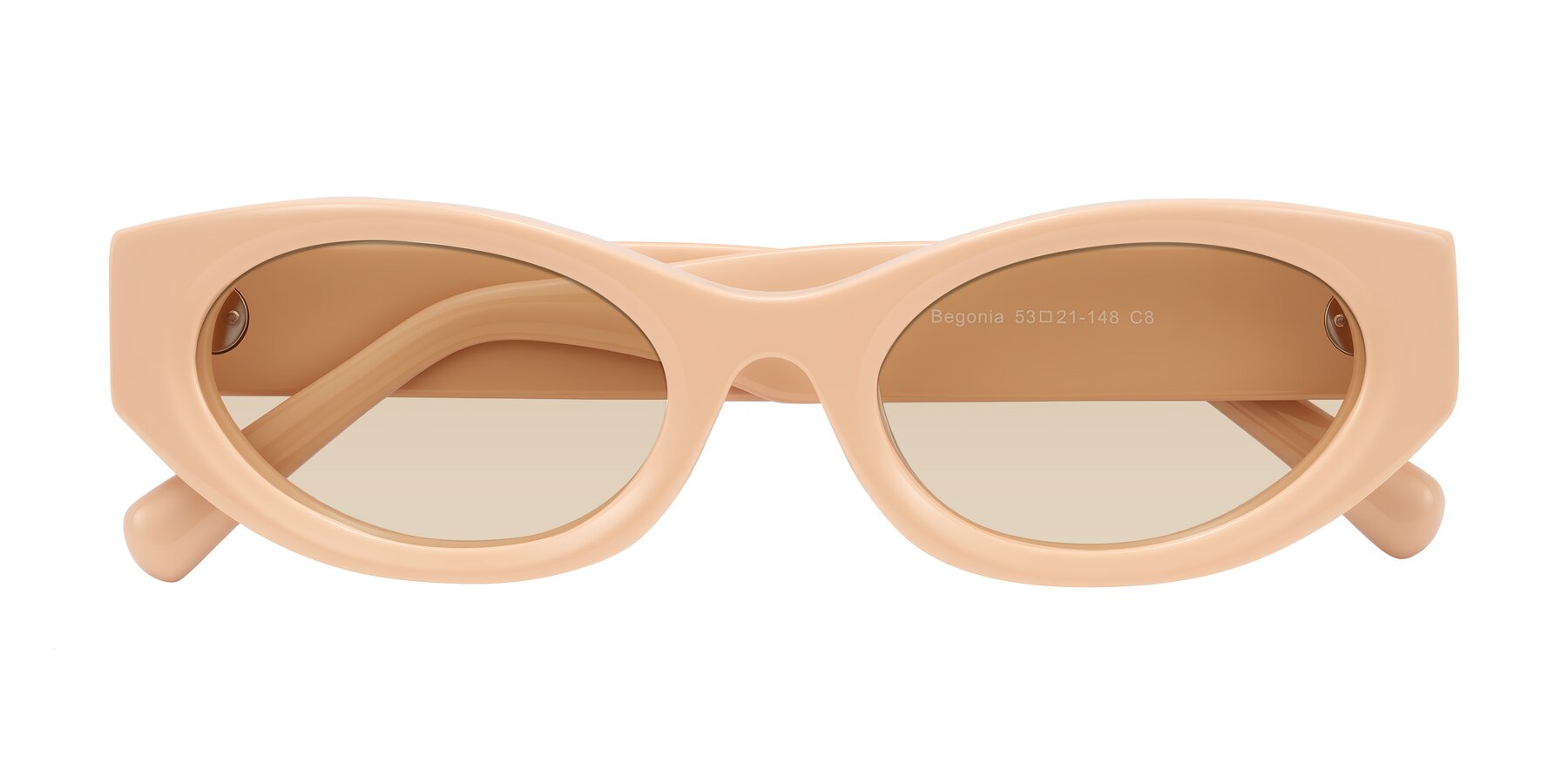 Folded Front of Begonia in Pale Salmon with Light Brown Tinted Lenses