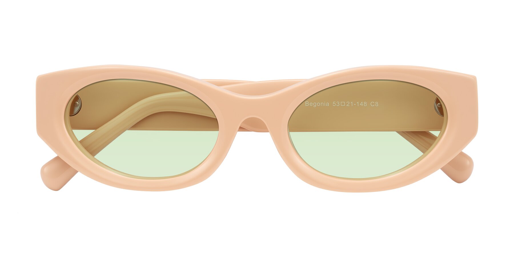 Folded Front of Begonia in Pale Salmon with Light Green Tinted Lenses