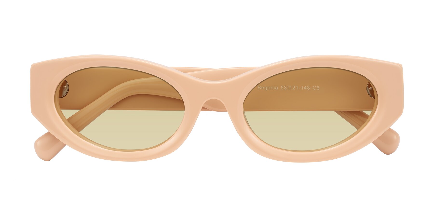 Folded Front of Begonia in Pale Salmon with Light Champagne Tinted Lenses