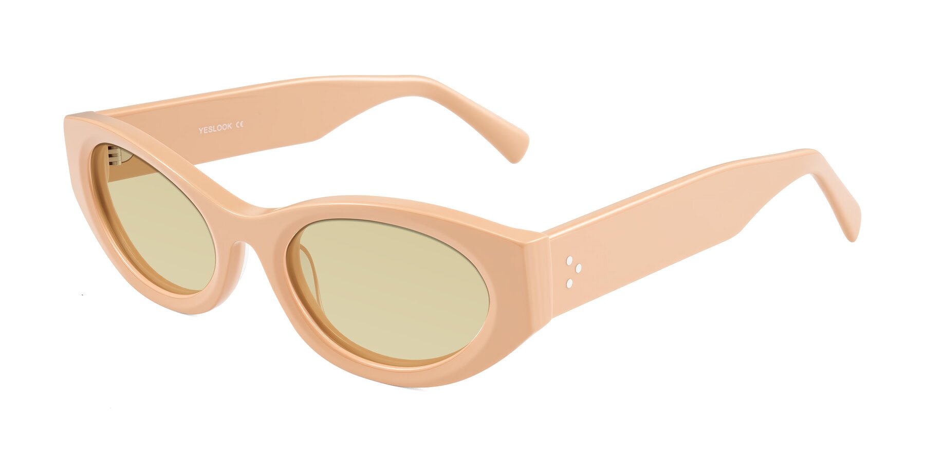 Angle of Begonia in Pale Salmon with Light Champagne Tinted Lenses