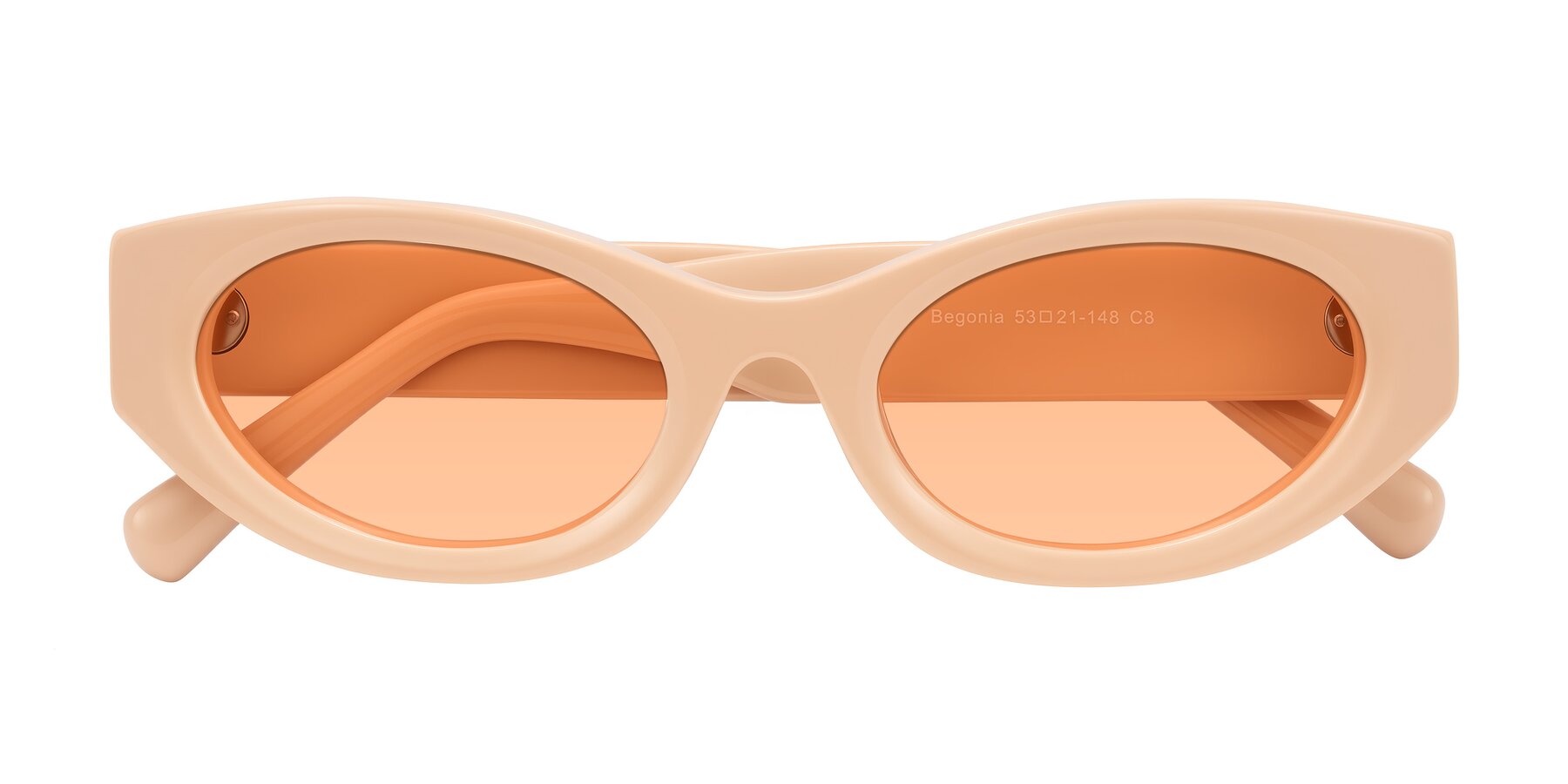 Folded Front of Begonia in Pale Salmon with Light Orange Tinted Lenses