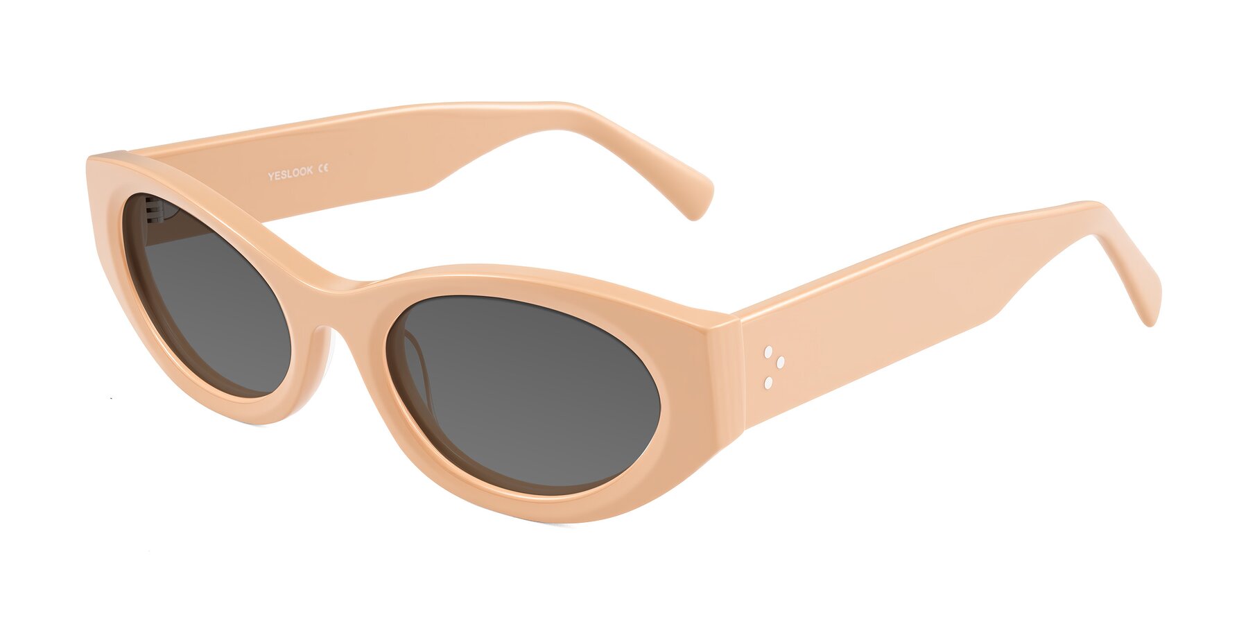 Angle of Begonia in Pale Salmon with Medium Gray Tinted Lenses