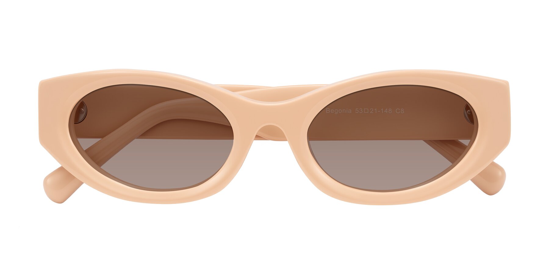 Folded Front of Begonia in Pale Salmon with Medium Brown Tinted Lenses