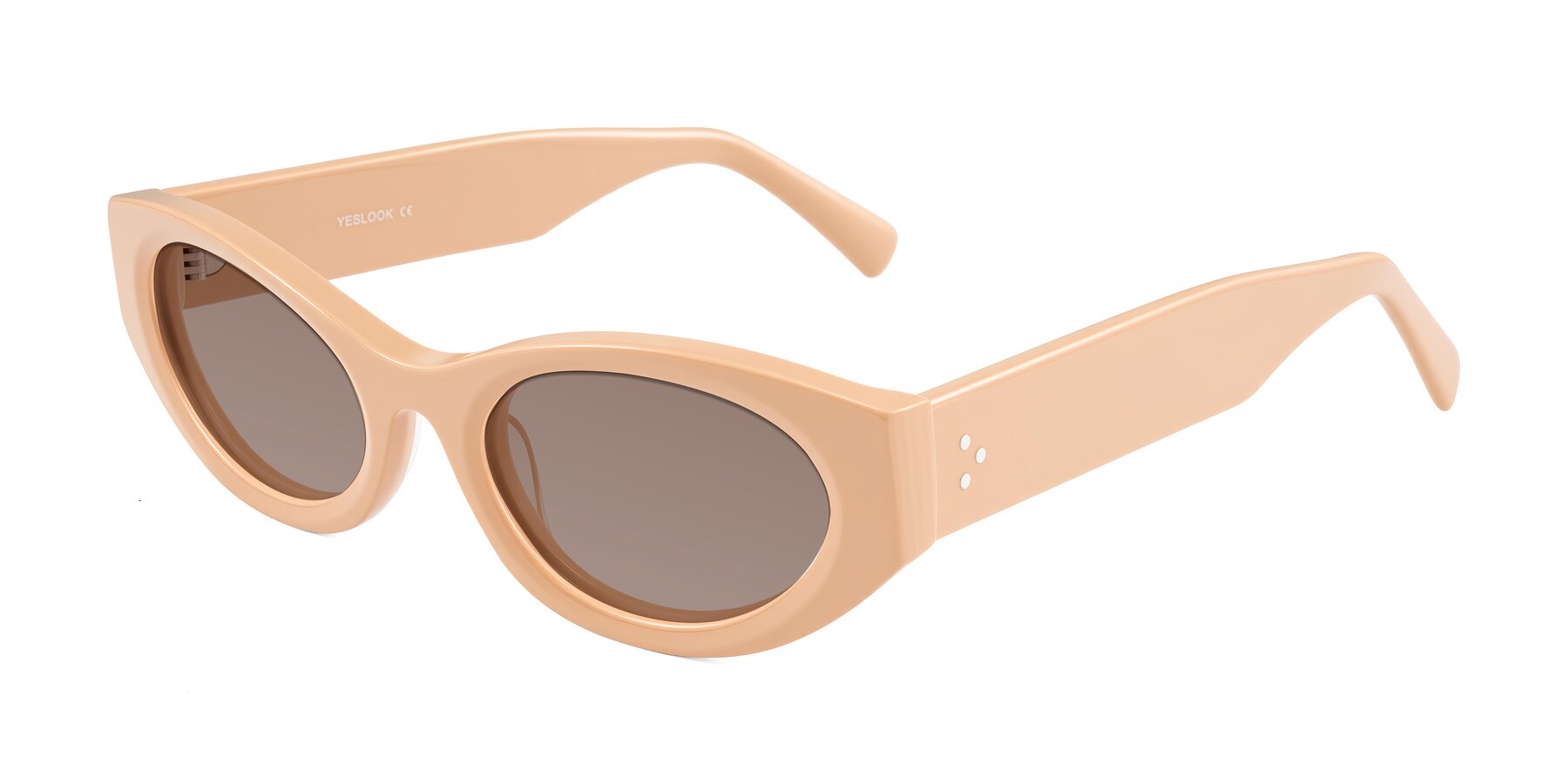 Angle of Begonia in Pale Salmon with Medium Brown Tinted Lenses