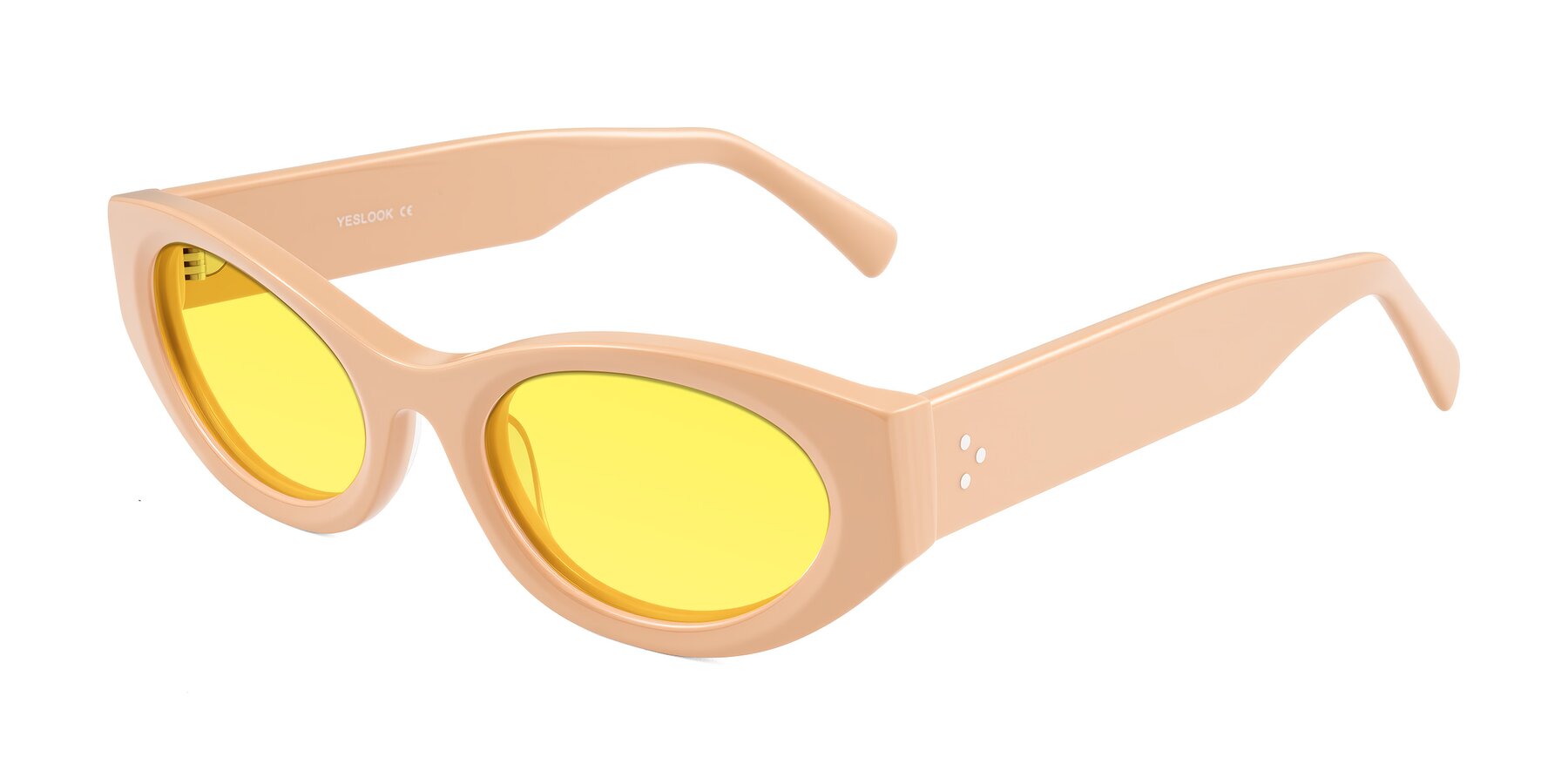 Angle of Begonia in Pale Salmon with Medium Yellow Tinted Lenses