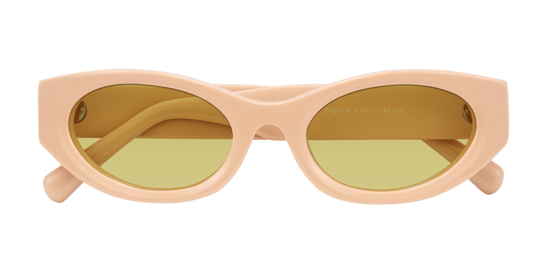 Folded Front of Begonia in Pale Salmon with Medium Champagne Tinted Lenses