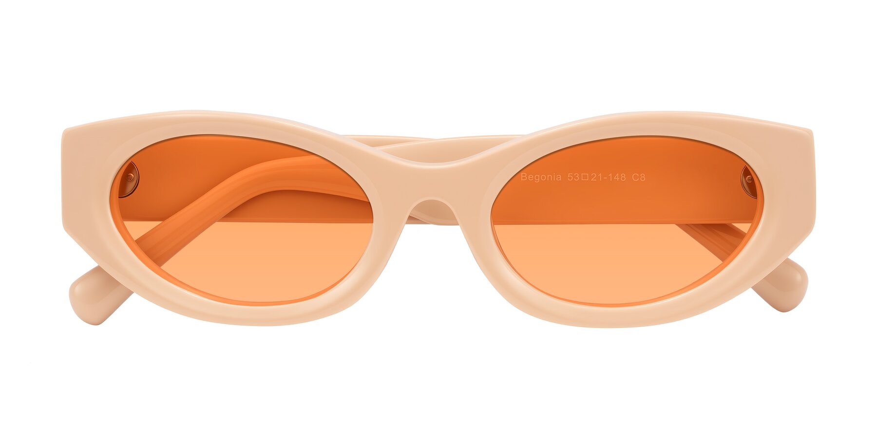 Folded Front of Begonia in Pale Salmon with Medium Orange Tinted Lenses