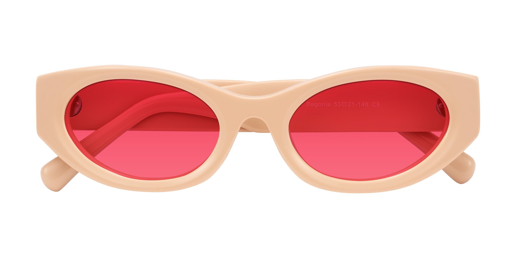 Folded Front of Begonia in Pale Salmon with Red Tinted Lenses