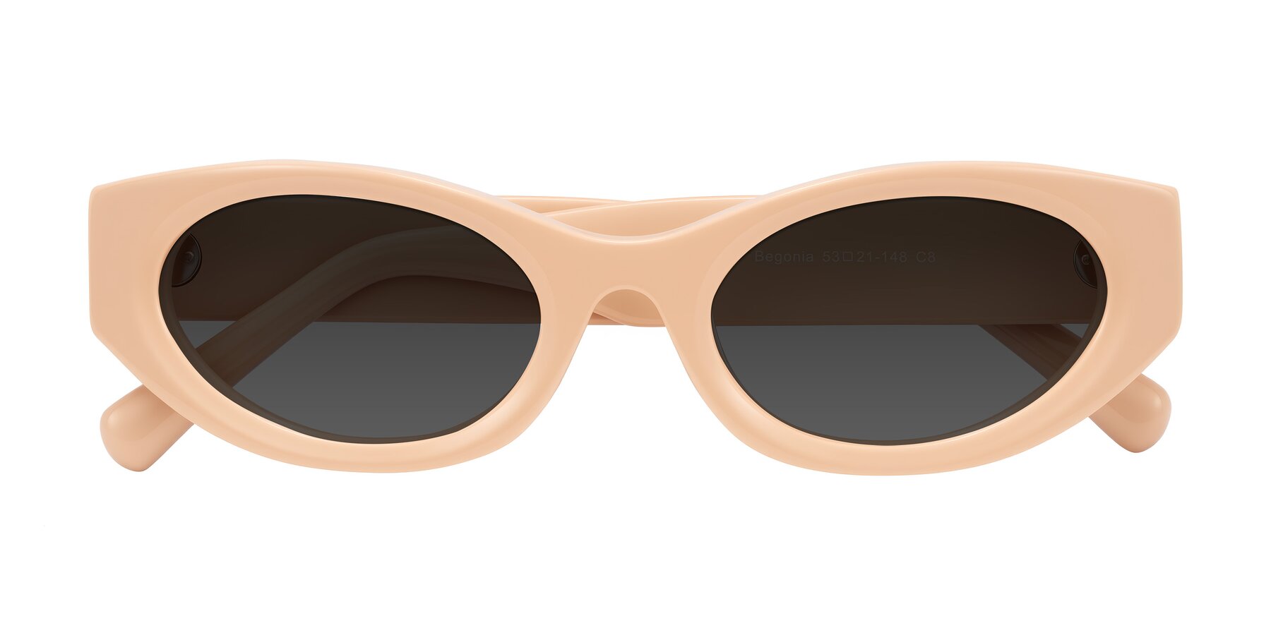 Folded Front of Begonia in Pale Salmon with Gray Tinted Lenses