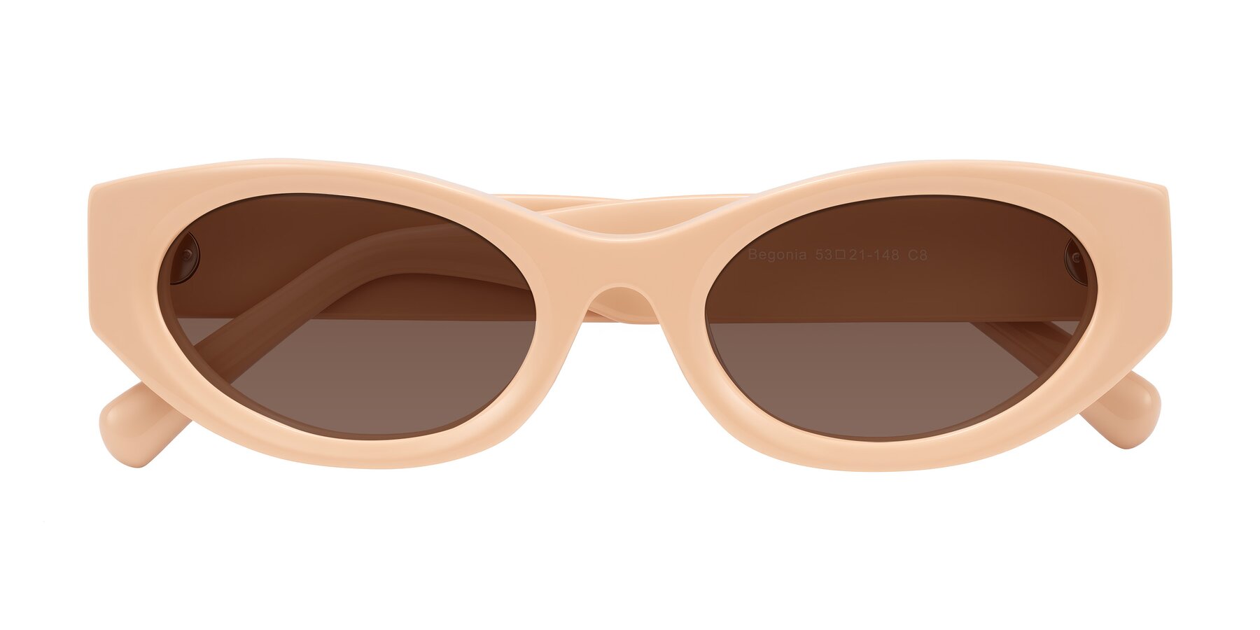 Folded Front of Begonia in Pale Salmon with Brown Tinted Lenses
