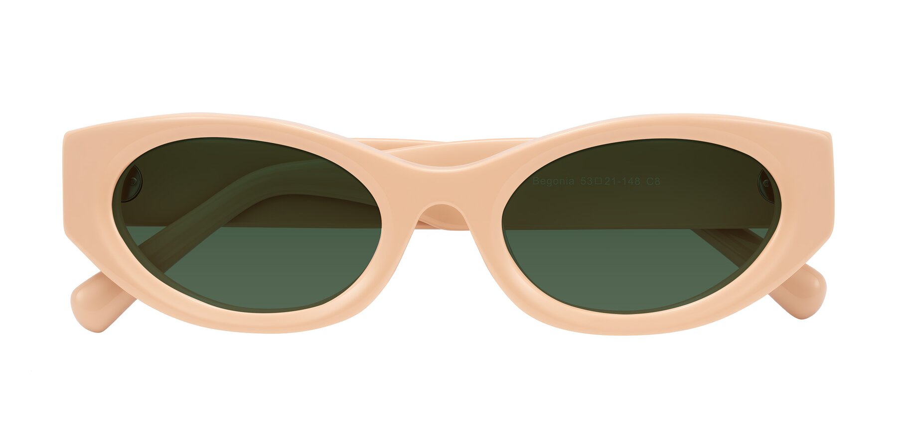 Folded Front of Begonia in Pale Salmon with Green Tinted Lenses