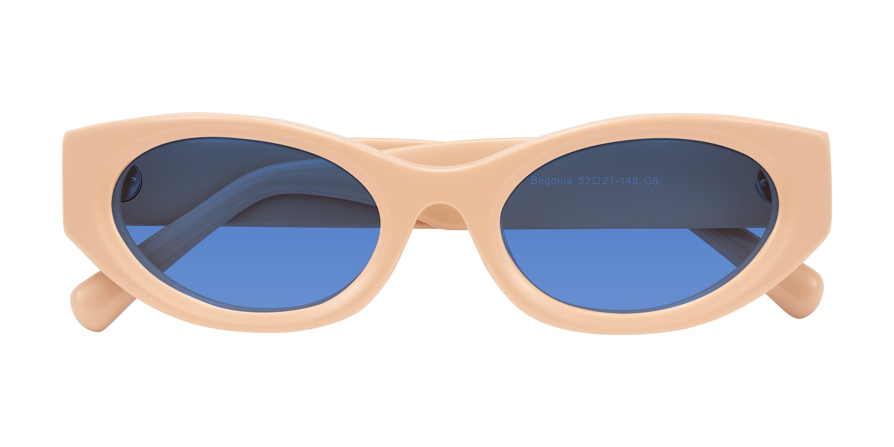 Folded Front of Begonia in Pale Salmon with Blue Tinted Lenses