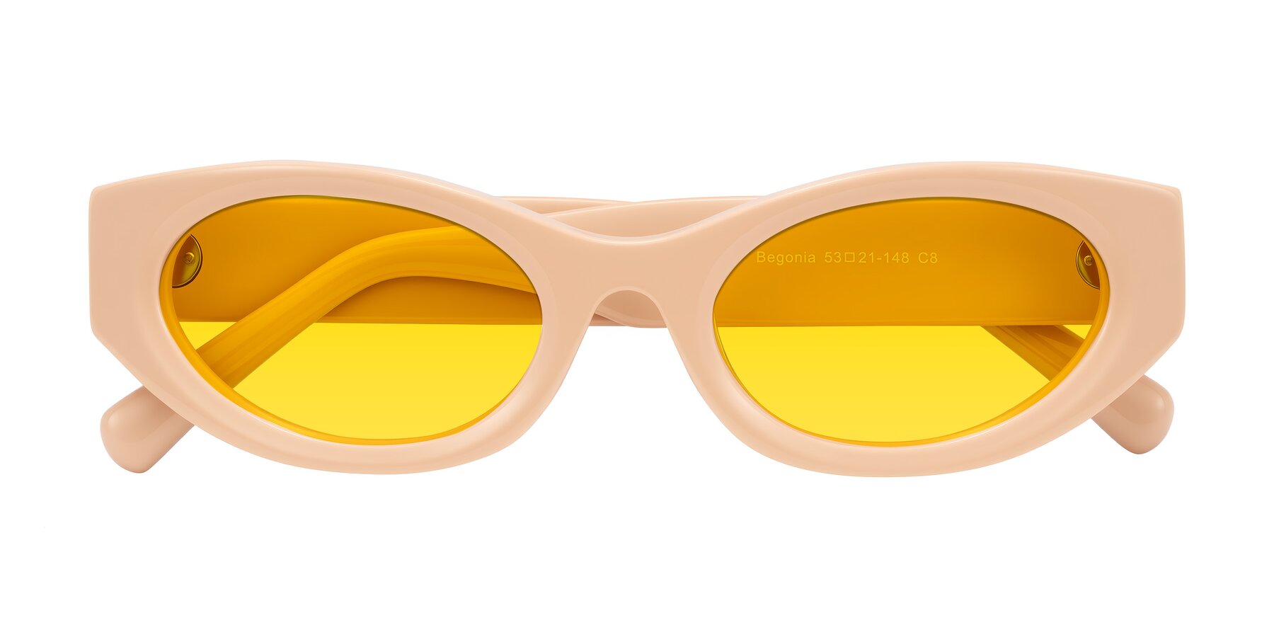Folded Front of Begonia in Pale Salmon with Yellow Tinted Lenses