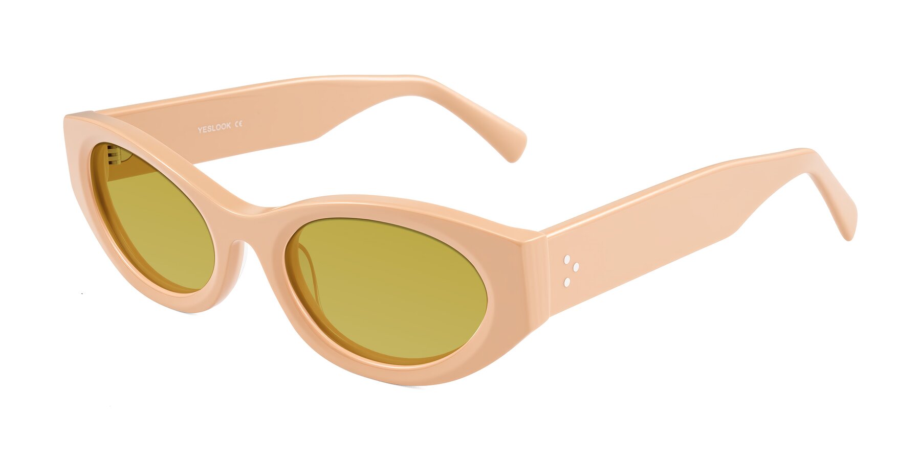 Angle of Begonia in Pale Salmon with Champagne Tinted Lenses