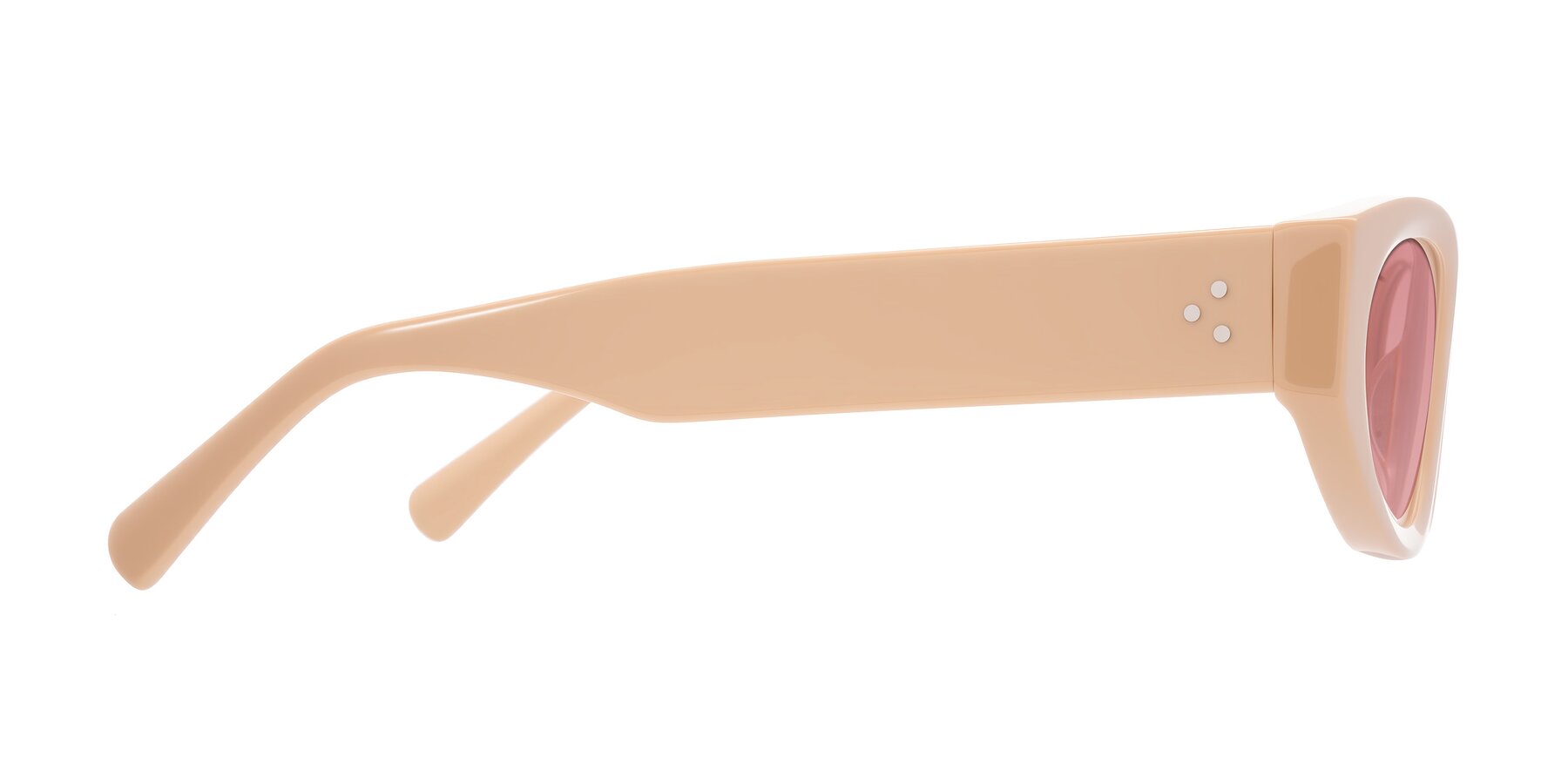 Side of Begonia in Pale Salmon with Medium Garnet Tinted Lenses