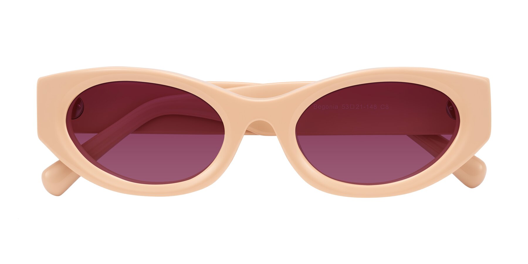 Folded Front of Begonia in Pale Salmon with Wine Tinted Lenses