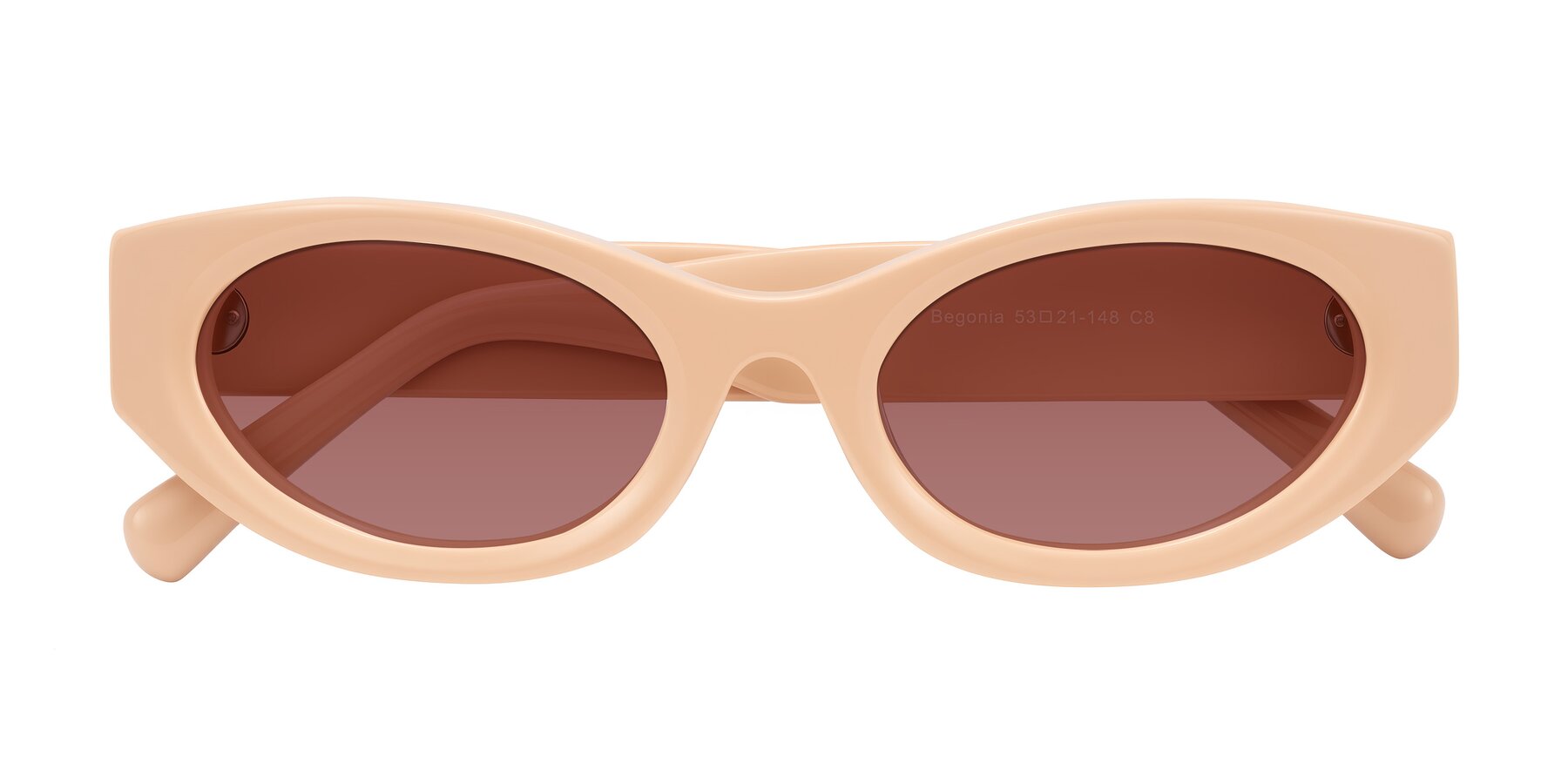 Folded Front of Begonia in Pale Salmon with Garnet Tinted Lenses