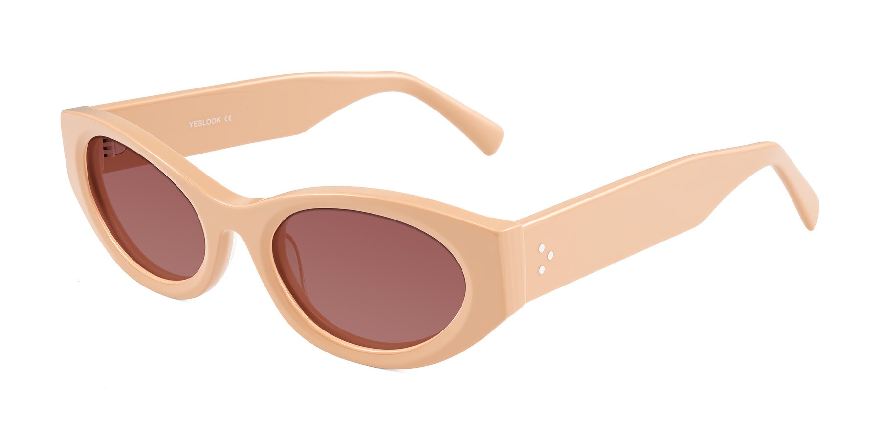 Angle of Begonia in Pale Salmon with Garnet Tinted Lenses