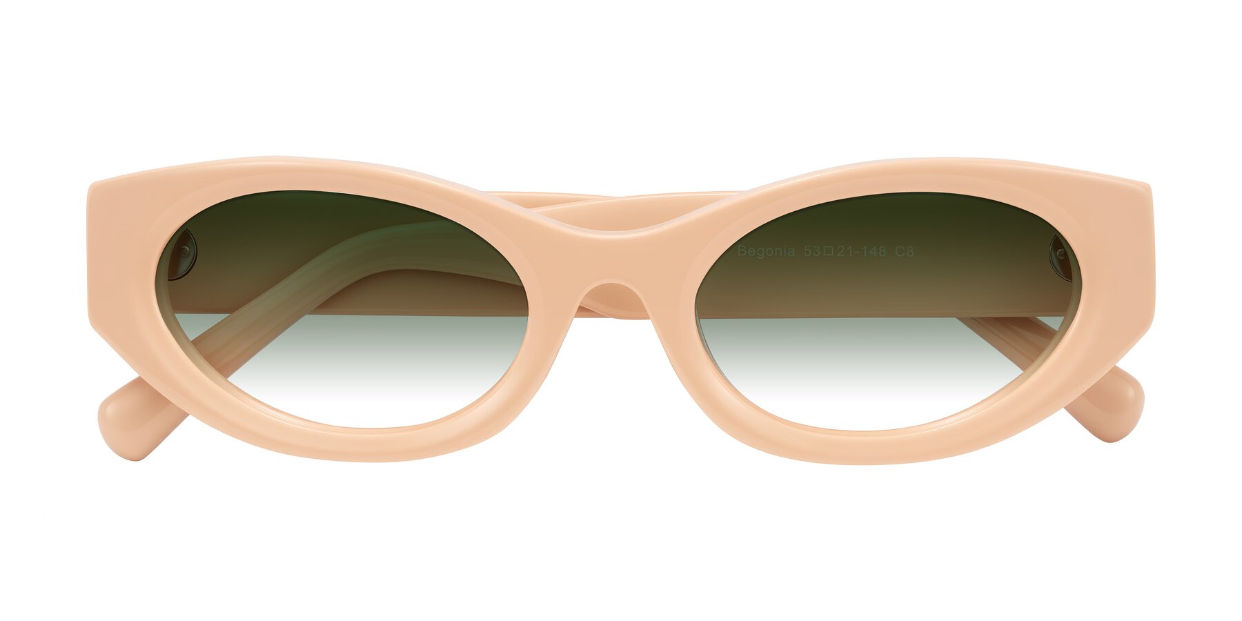Folded Front of Begonia in Pale Salmon with Green Gradient Lenses