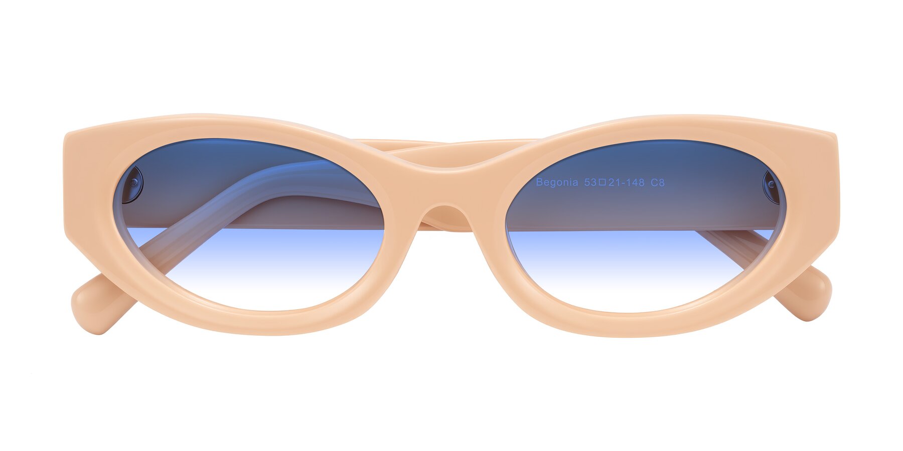 Folded Front of Begonia in Pale Salmon with Blue Gradient Lenses