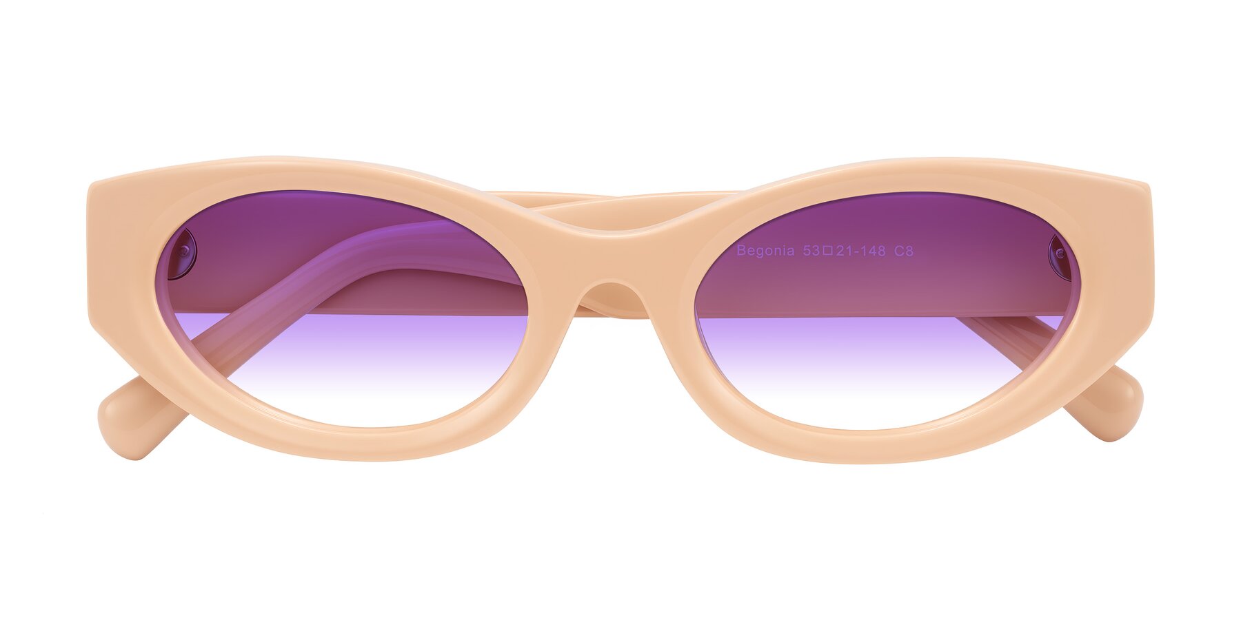 Folded Front of Begonia in Pale Salmon with Purple Gradient Lenses