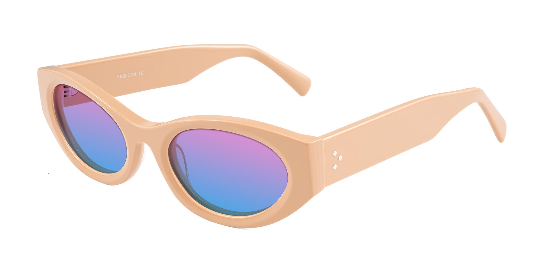 Angle of Begonia in Pale Salmon with Pink / Blue Gradient Lenses