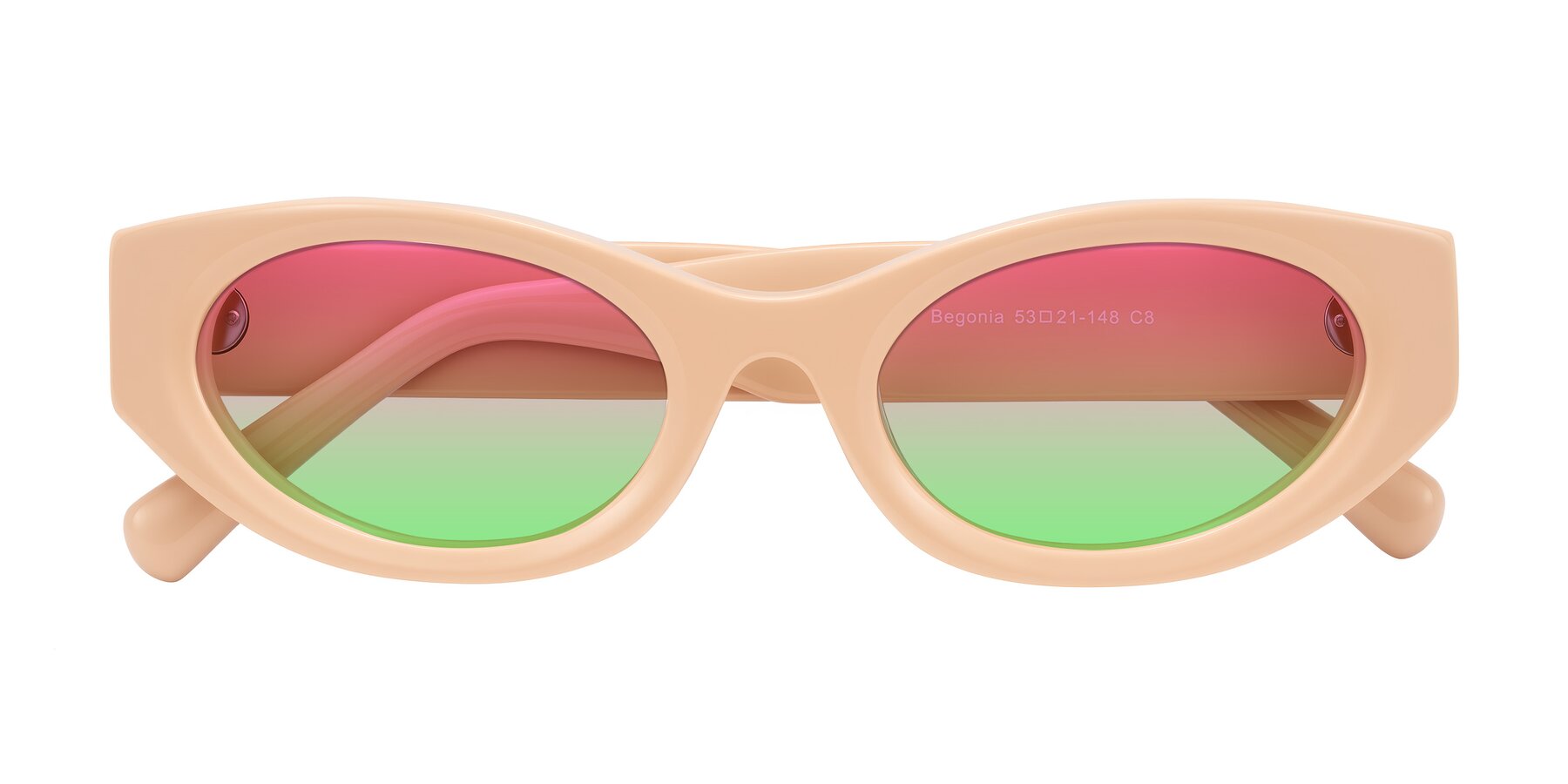 Folded Front of Begonia in Pale Salmon with Pink / Green Gradient Lenses