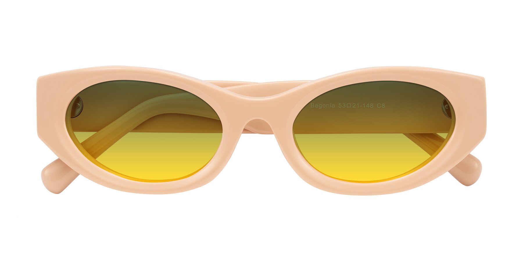 Folded Front of Begonia in Pale Salmon with Green / Yellow Gradient Lenses