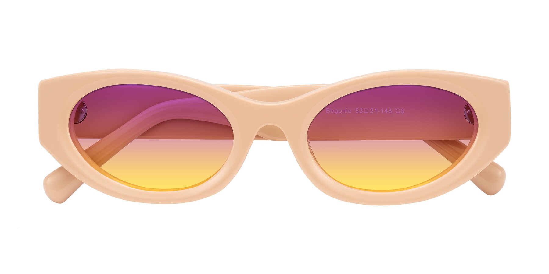 Folded Front of Begonia in Pale Salmon with Purple / Yellow Gradient Lenses