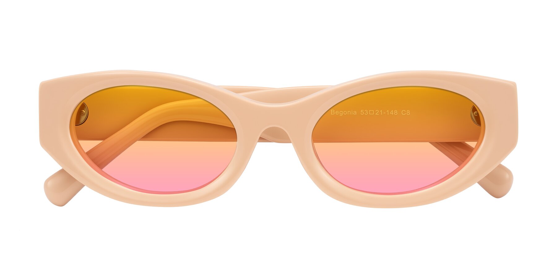 Folded Front of Begonia in Pale Salmon with Yellow / Pink Gradient Lenses
